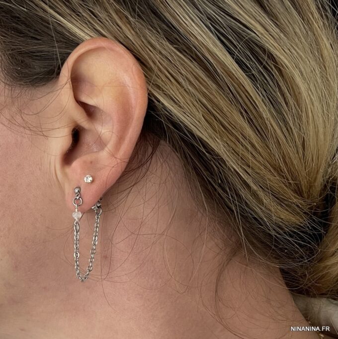 N7357u Boucles d'oreilles chaines pierre naturelle personnalisées - Bijoux Boucles d'oreilles en ligne Ninanina
