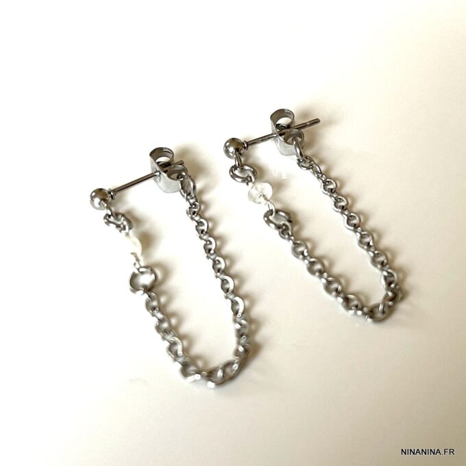 N7357v Boucles d'oreilles chaines pierre naturelle personnalisées - Bijoux Boucles d'oreilles en ligne Ninanina