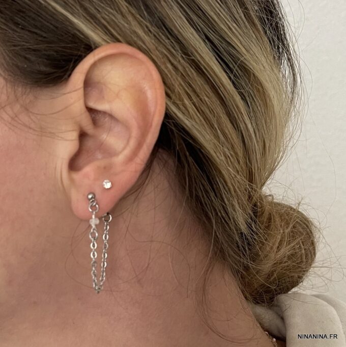 N7357w Boucles d'oreilles chaines pierre naturelle personnalisées - Bijoux Boucles d'oreilles en ligne Ninanina