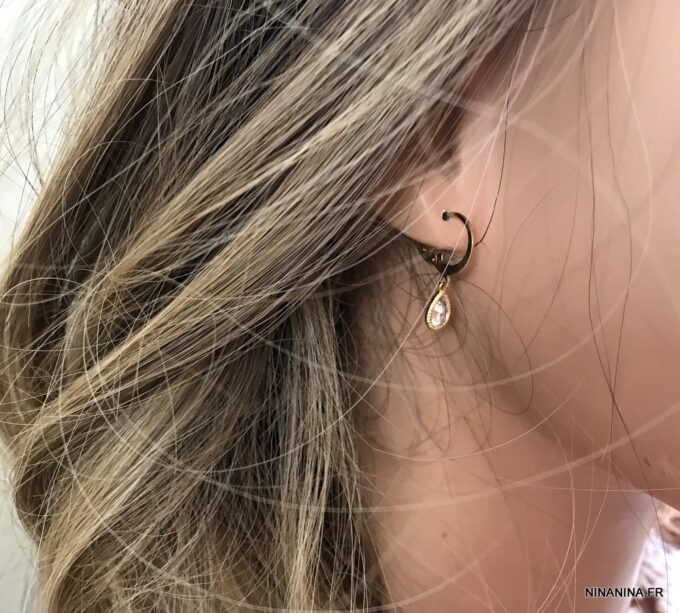 N7365a Creoles goutte zirconium Et Acier inoxydable doré - Bijoux Boucles d'oreilles en ligne Ninanina
