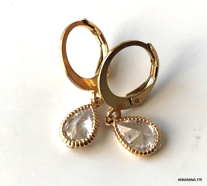 N7365b Creoles goutte zirconium Et Acier inoxydable doré - Bijoux Boucles d'oreilles en ligne Ninanina