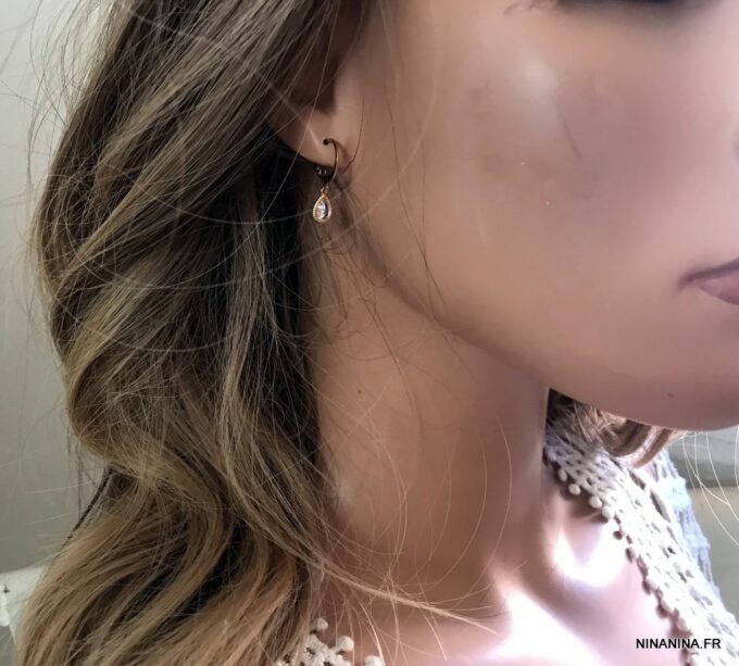 N7365c Creoles goutte zirconium Et Acier inoxydable doré - Bijoux Boucles d'oreilles en ligne Ninanina