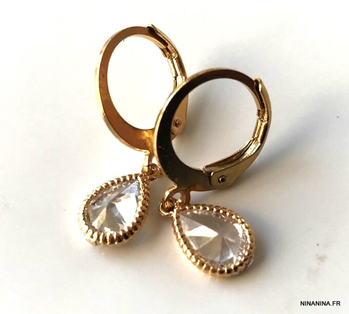 N7365d Creoles goutte zirconium Et Acier inoxydable doré - Bijoux Boucles d'oreilles en ligne Ninanina