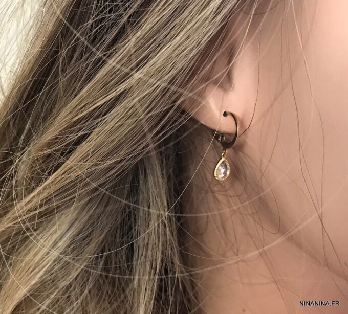 N7365e Creoles goutte zirconium Et Acier inoxydable doré - Bijoux Boucles d'oreilles en ligne Ninanina