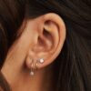 N7400 Boucle d'oreille 3 trou argent plaqué or et zirconium - Bijoux Boucles d'oreilles en ligne Ninanina
