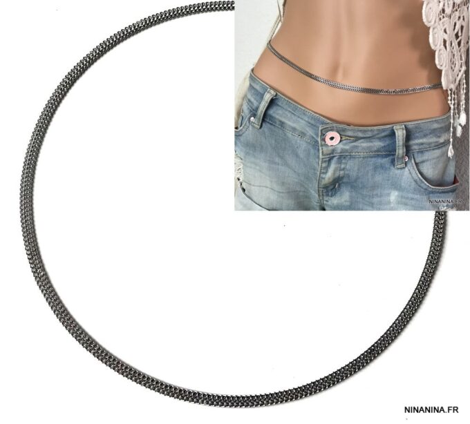 N7407a Collier de taille femme chaine plate acier inoxydable - Bijoux de corps en ligne Ninanina