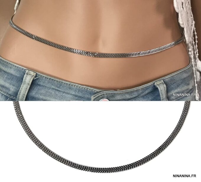 N7407c Collier de taille femme chaine plate acier inoxydable - Bijoux de corps en ligne Ninanina