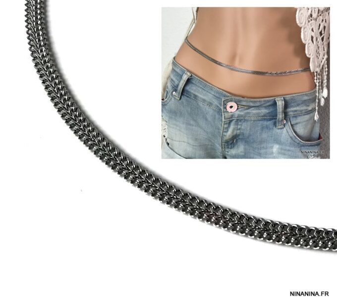 N7407e Collier de taille femme chaine plate acier inoxydable - Bijoux de corps en ligne Ninanina
