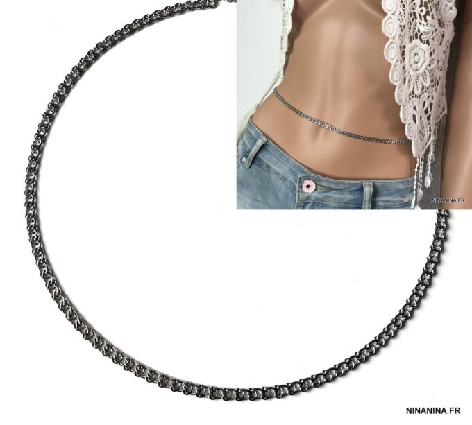 N7408a Chaine de ventre femme acier inoxydable large maille - Bijoux de corps en ligne Ninanina