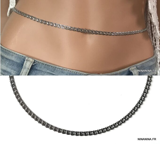N7408c Chaine de ventre femme acier inoxydable large maille - Bijoux de corps en ligne Ninanina