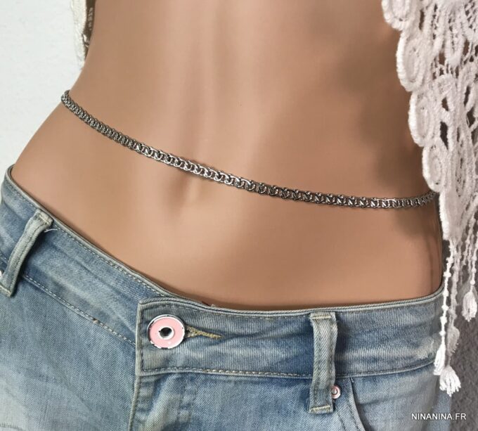 N7408d Chaine de ventre femme acier inoxydable large maille - Bijoux de corps en ligne Ninanina