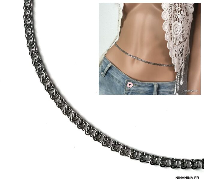 N7408e Chaine de ventre femme acier inoxydable large maille - Bijoux de corps en ligne Ninanina