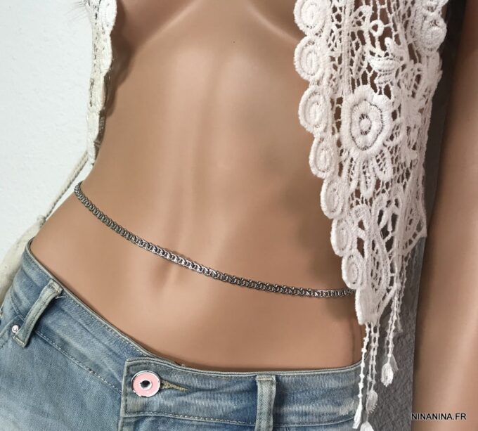 N7408f Chaine de ventre femme acier inoxydable large maille - Bijoux de corps en ligne Ninanina