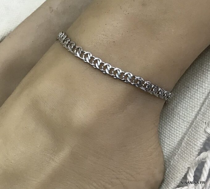 N7411 Bracelet cheville femme acier inoxydable maille large - Bijoux de pied en ligne Ninanina