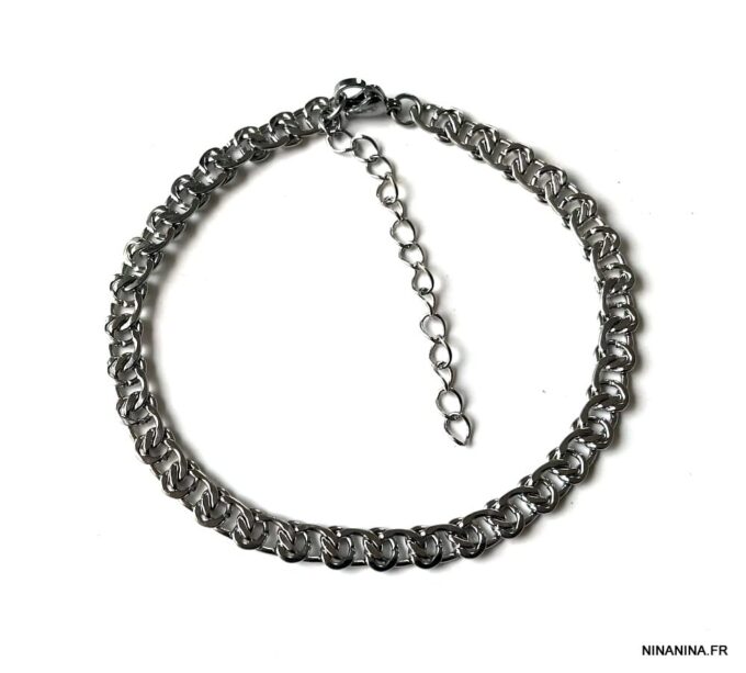 N7411c Bracelet cheville femme acier inoxydable maille large - Bijoux de pied en ligne Ninanina