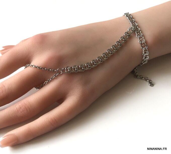 N7414a Bracelet bague chaine large plate Acier inoxydable - Bijoux Bracelets en ligne Ninanina