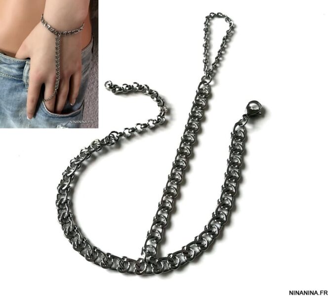 N7414b Bracelet bague chaine large plate Acier inoxydable - Bijoux Bracelets en ligne Ninanina