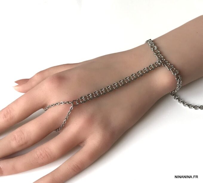 N7414d Bracelet bague chaine large plate Acier inoxydable - Bijoux Bracelets en ligne Ninanina