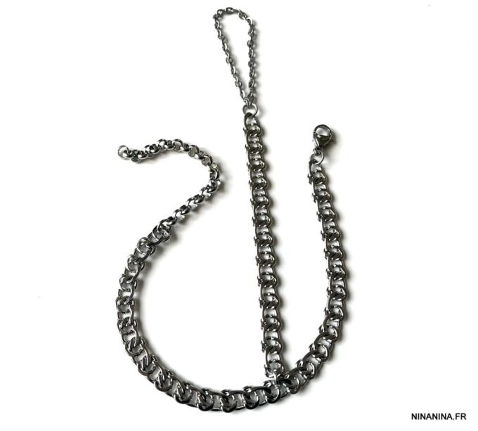 N7414e Bracelet bague chaine large plate Acier inoxydable - Bijoux Bracelets en ligne Ninanina