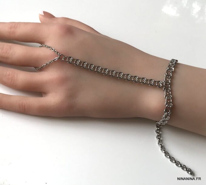 N7414g Bracelet bague chaine large plate Acier inoxydable - Bijoux Bracelets en ligne Ninanina