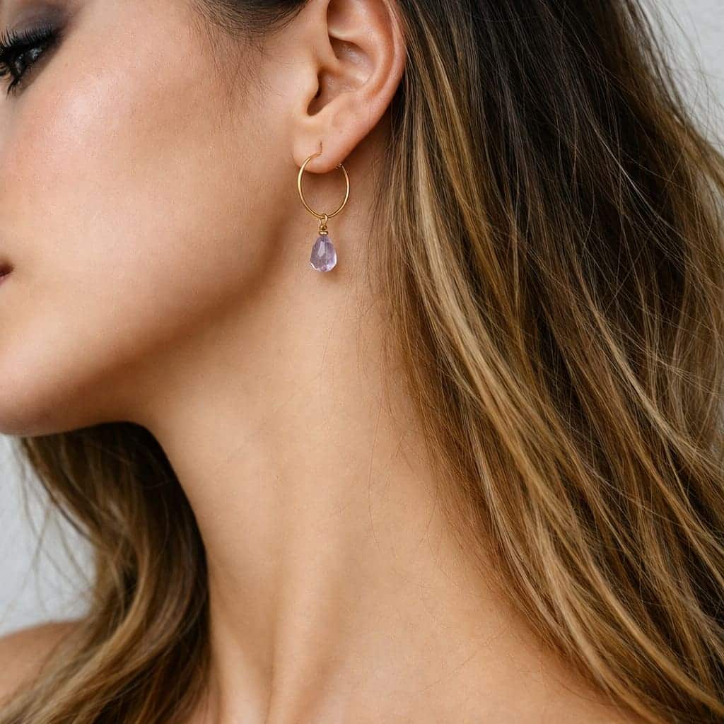 Créoles Pendantes Avec Perles Péridot, Aigue-marine, Citrine - Plaqué Or, Neuf Avec étiquettes