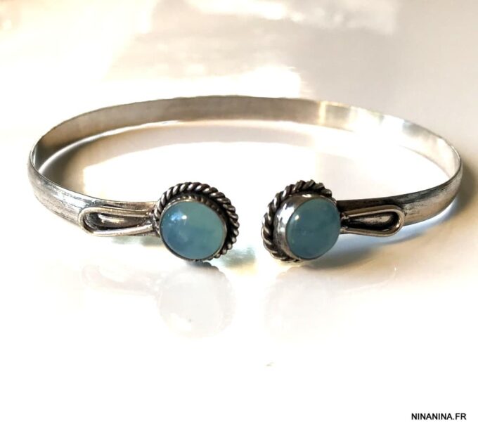 N7420d Jonc avec pierre de couleur bleu argent plaqué - Bijoux Bracelets en ligne Ninanina