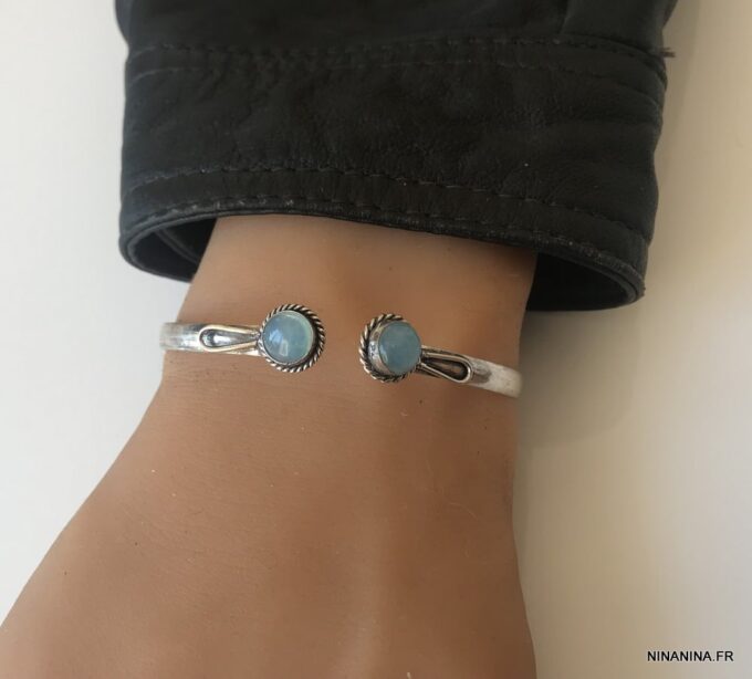 N7420f Jonc avec pierre de couleur bleu argent plaqué - Bijoux Bracelets en ligne Ninanina