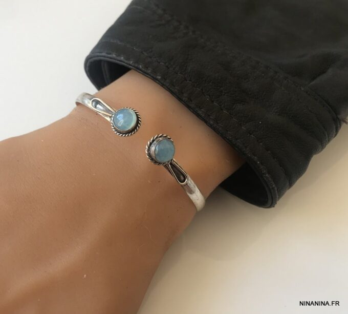 N7420g Jonc avec pierre de couleur bleu argent plaqué - Bijoux Bracelets en ligne Ninanina