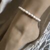 N7429 Bracelet de cheville perle d'eau douce blanche Argent 925 - Bijoux de pied en ligne Ninanina