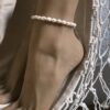 N7429b Bracelet de cheville perle d'eau douce blanche Argent 925 - Bijoux de pied en ligne Ninanina