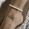 N7429d Bracelet de cheville perle d'eau douce blanche Argent 925 - Bijoux de pied en ligne Ninanina