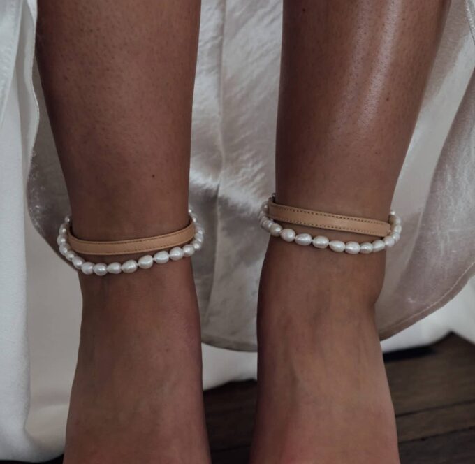 N7429I Bracelet de cheville perle d'eau douce blanche Argent 925 - Bijoux de pied en ligne Ninanina