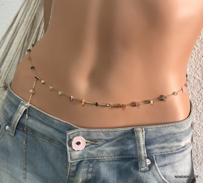 N7434 Bijou multicolore pour taille femme laiton pierres fines - Bijoux de corps en ligne Ninanina