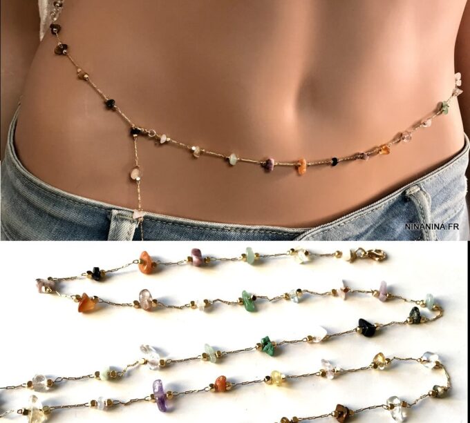 N7434a Bijou multicolore pour taille femme laiton pierres fines - Bijoux de corps en ligne Ninanina