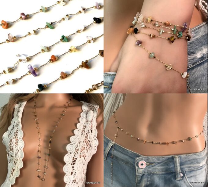 N7434c Bijou multicolore pour taille femme laiton pierres fines - Bijoux de corps en ligne Ninanina