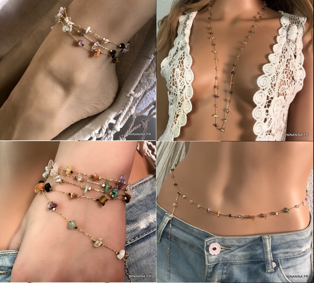 Bijou multicolore pour taille femme laiton pierres fines – Image 3