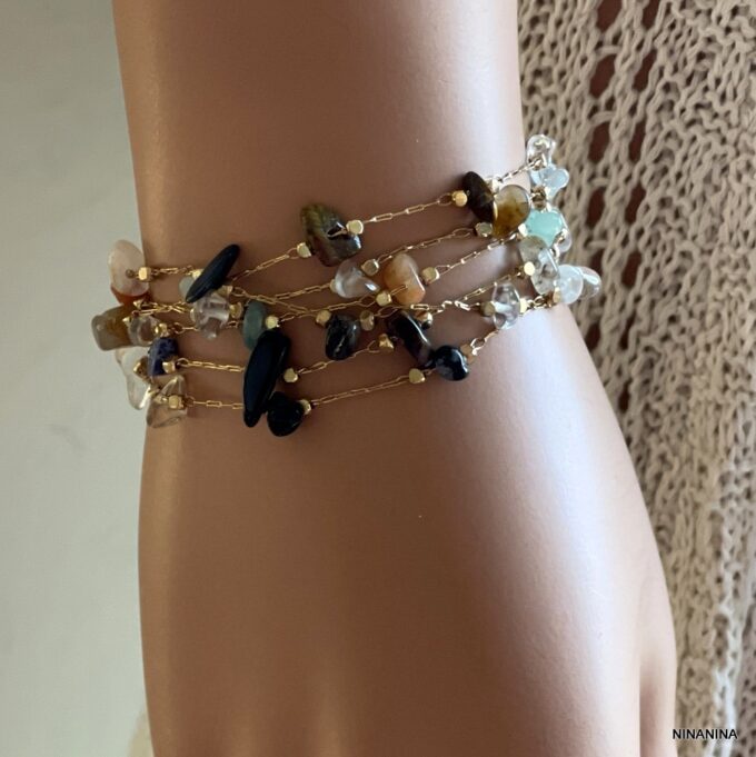 N7434m Bijou multicolore pour taille femme laiton pierres fines - Bijoux de corps en ligne Ninanina