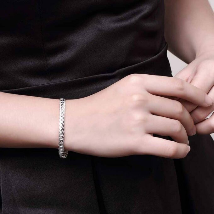 N7435f Bracelet homme argent maille palmier plate plaqué - Bijoux Bracelets en ligne Ninanina