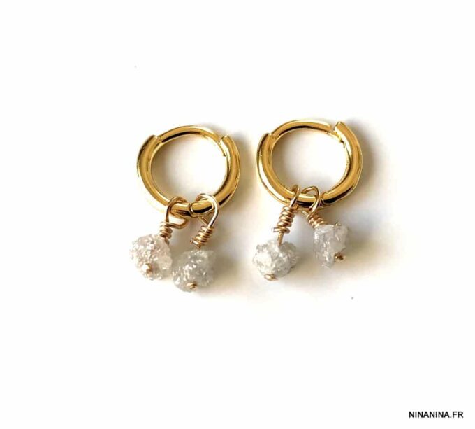 N7441 Mini Creoles Diamant blanc véritable Argent 925 plaqué or - Bijoux Boucles d'oreilles en ligne Ninanina