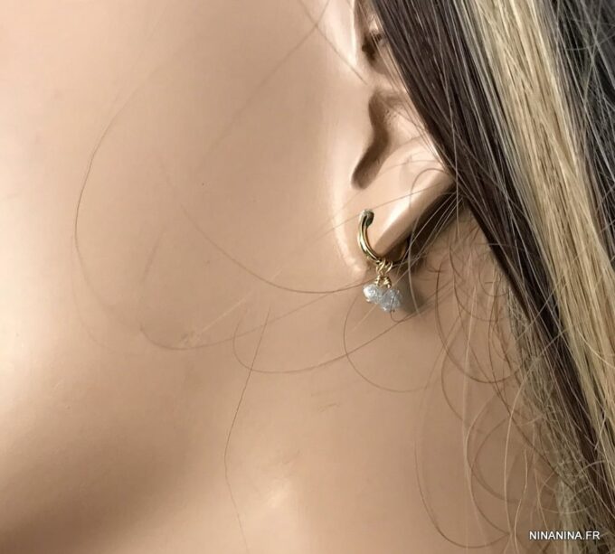 N7441a Mini Creoles Diamant blanc véritable Argent 925 plaqué or - Bijoux Boucles d'oreilles en ligne Ninanina
