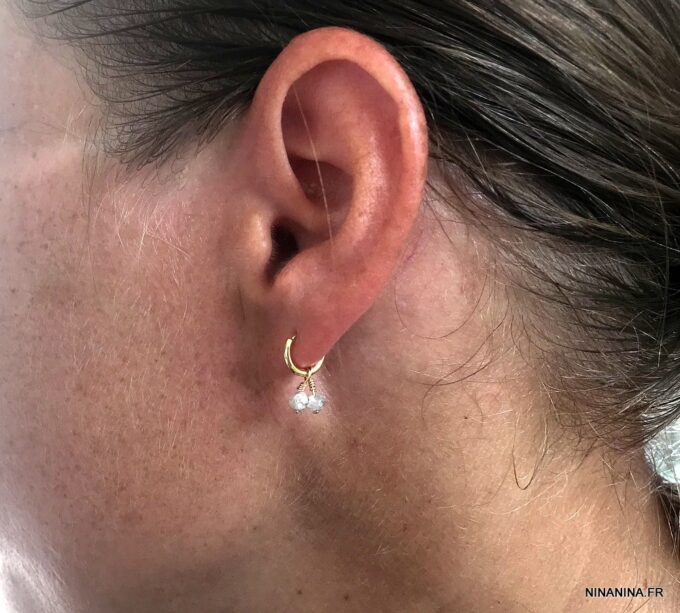 N7441h Mini Creoles Diamant blanc véritable Argent 925 plaqué or - Bijoux Boucles d'oreilles en ligne Ninanina
