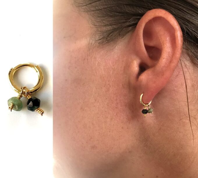 N7443 Creole Emeraude verte véritable Argent 925 plaqué or - Bijoux Boucles d'oreilles en ligne Ninanina