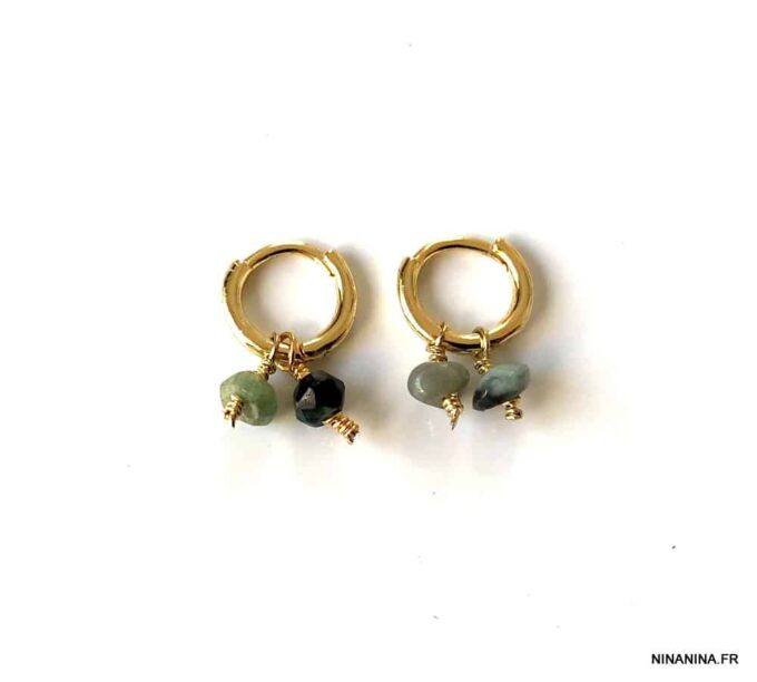 N7443c Creole Emeraude verte véritable Argent 925 plaqué or - Bijoux Boucles d'oreilles en ligne Ninanina