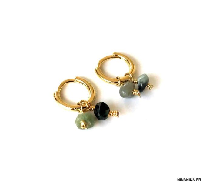 N7443e Creole Emeraude verte véritable Argent 925 plaqué or - Bijoux Boucles d'oreilles en ligne Ninanina