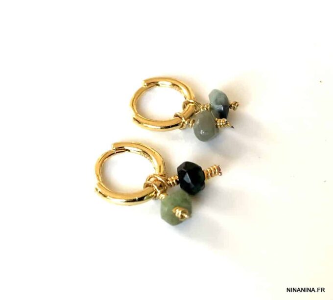 N7443g Creole Emeraude verte véritable Argent 925 plaqué or - Bijoux Boucles d'oreilles en ligne Ninanina