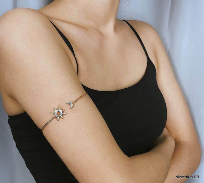 N7445a Arm Bracelet de bras ou biceps lune et soleil doré - Bijoux Bracelets en ligne Ninanina