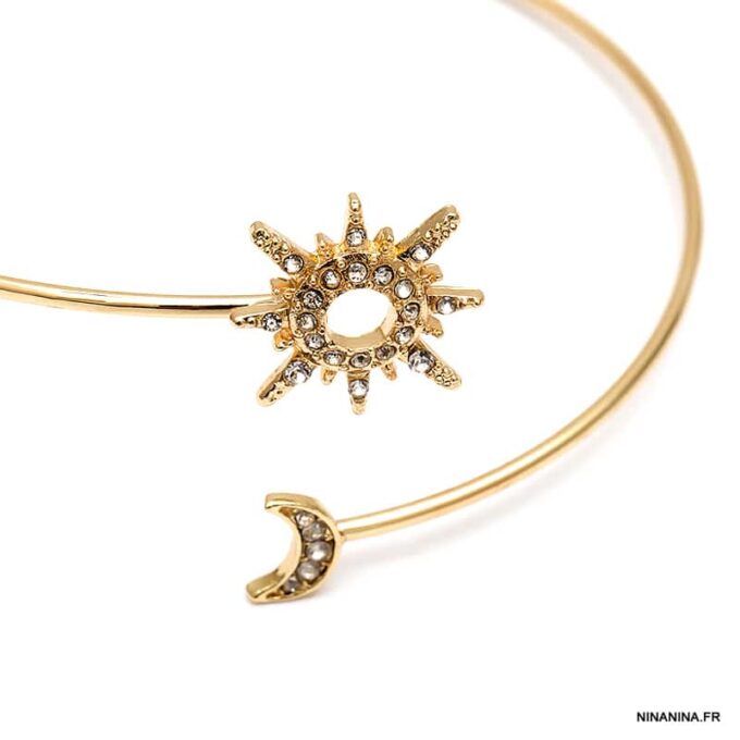 N7445b Arm Bracelet de bras ou biceps lune et soleil doré - Bijoux Bracelets en ligne Ninanina