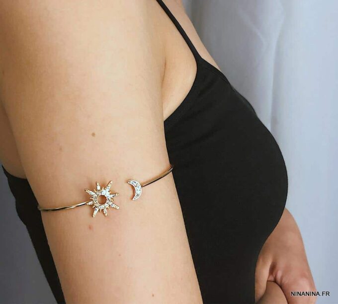 N7445e Arm Bracelet de bras ou biceps lune et soleil doré - Bijoux Bracelets en ligne Ninanina