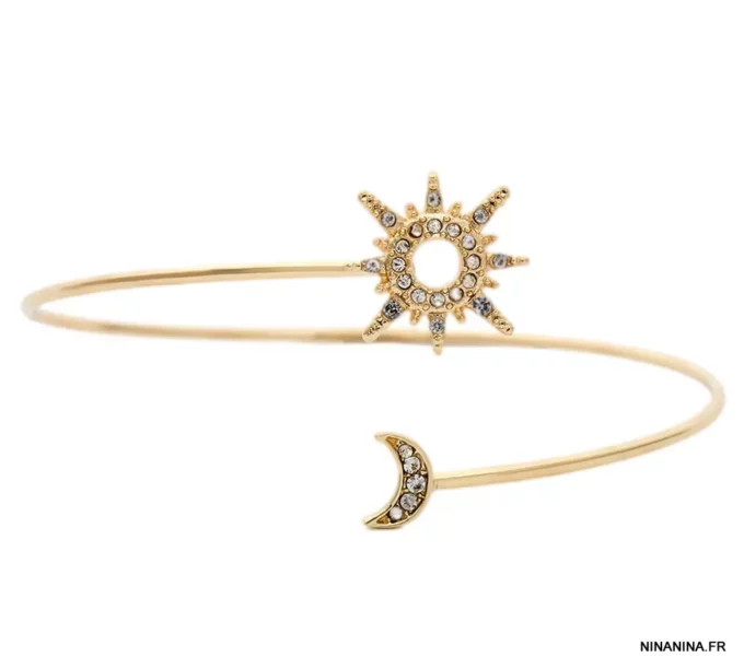 N7445f Arm Bracelet de bras ou biceps lune et soleil doré - Bijoux Bracelets en ligne Ninanina