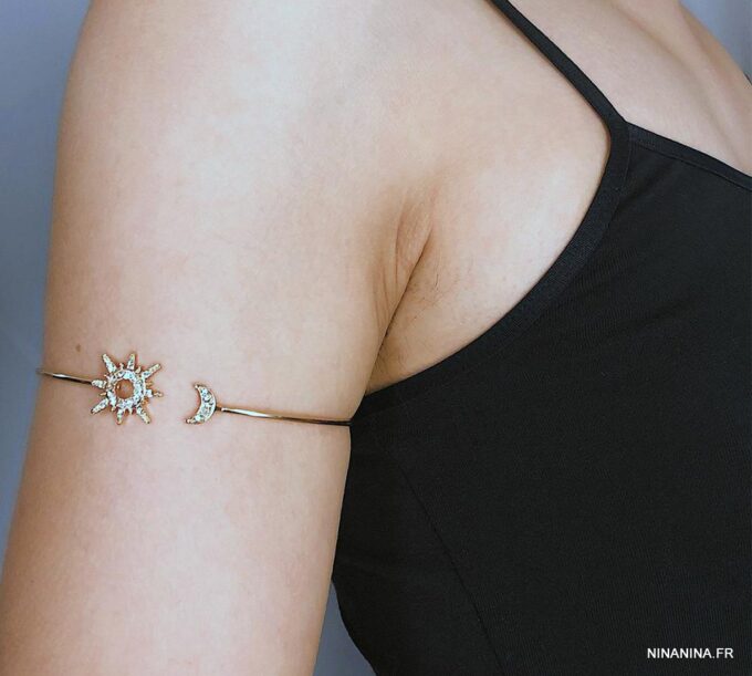 N7445h Arm Bracelet de bras ou biceps lune et soleil doré - Bijoux Bracelets en ligne Ninanina